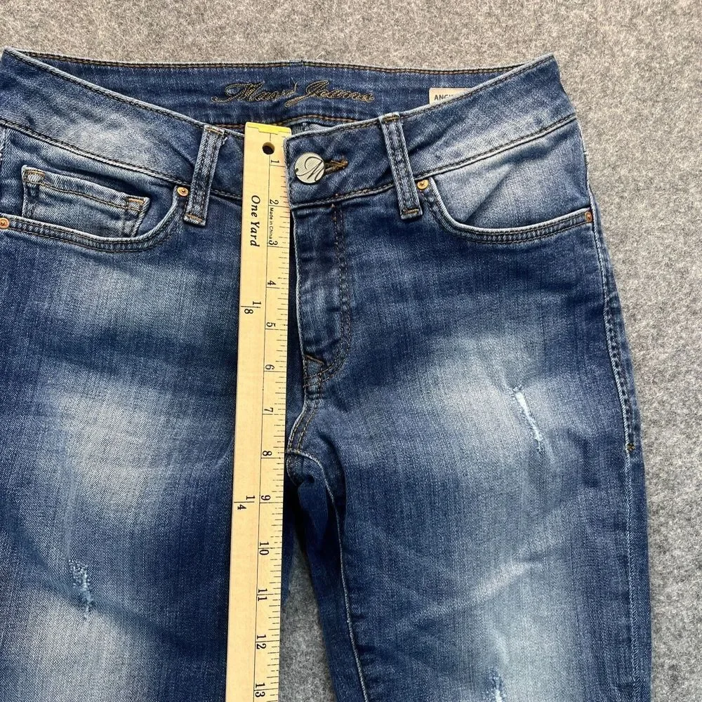 Mavi Jeans Women's 27 Angie‎ Mid Rise Slim Straight Distressed Denim Pants